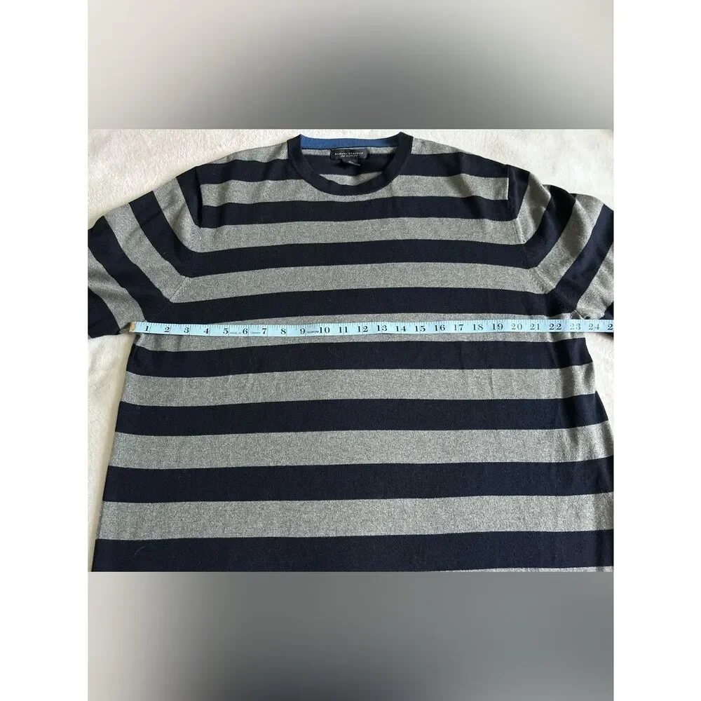 Banana Republic Luxury Blend Navy & Gray Striped Sweater Cashmere Silk XL Mens